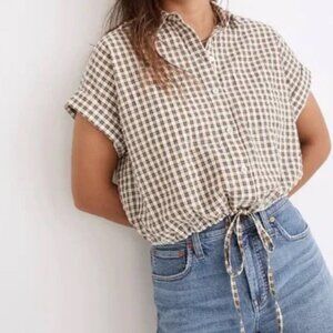 Madewell Seersucker Button-Up Drawstring Shirt in Plaid - Size Small